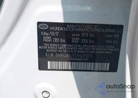 2018 Hyundai Elantra Sel/Value/Limited из США, поврежденный, VIN 5NPD84LF2JH225073